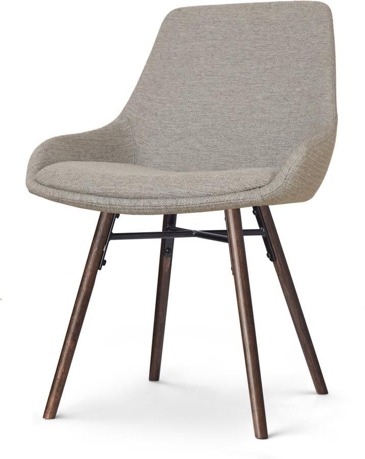 Nolon Nena-Isa Eetkamerstoel Warm Grijs Stof Zonder Armleuning Houten Poten Walnoot Scandinavisch Comfortabel