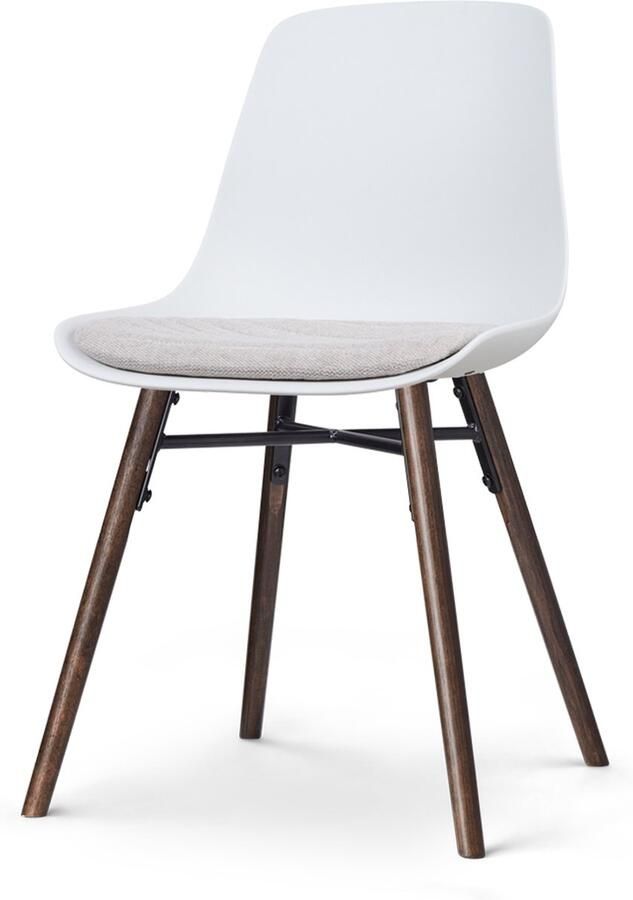 Nolon Nena-Liv Eetkamerstoel Wit met Beige Zitkussen Kunststof Zitting Houten Poten Walnoot