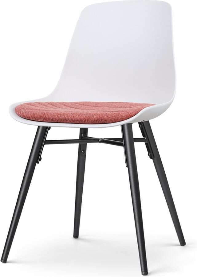 Nolon Nena-Liv Eetkamerstoel Wit met Terracotta Rood Zitkussen Kunststof Zitting Zwarte Houten Poten