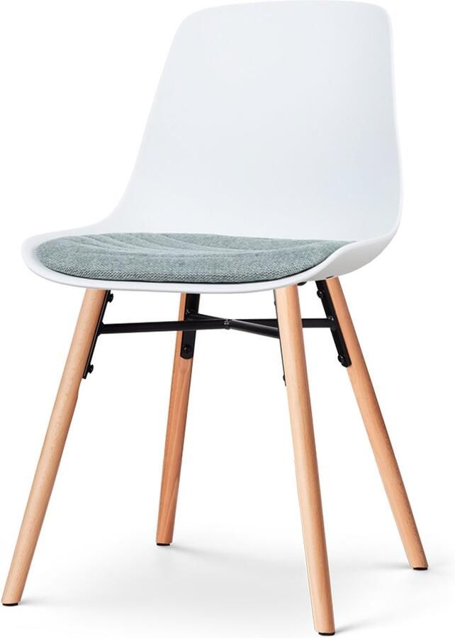 Nolon Nena-Liv Eetkamerstoel Wit met Zacht Groen Zitkussen Kunststof Zitting Houten Poten