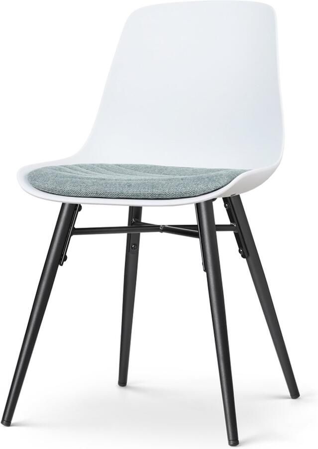 Nolon Nena-Liv Eetkamerstoel Wit met Zacht Groen Zitkussen Kunststof Zitting Zwarte Houten Poten