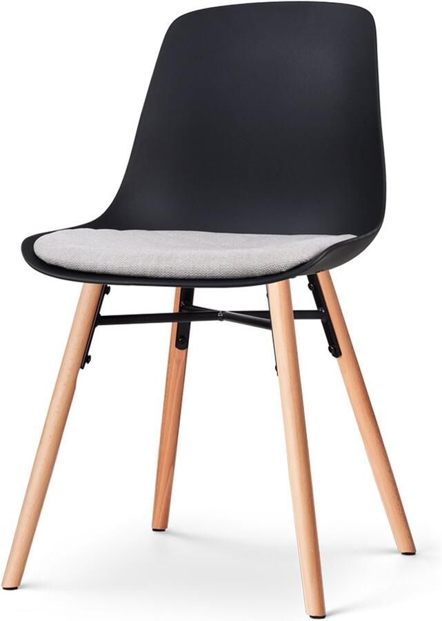 Nolon Nena-Liv Eetkamerstoel Zwart met Beige Zitkussen Kunststof Zitting Houten Poten