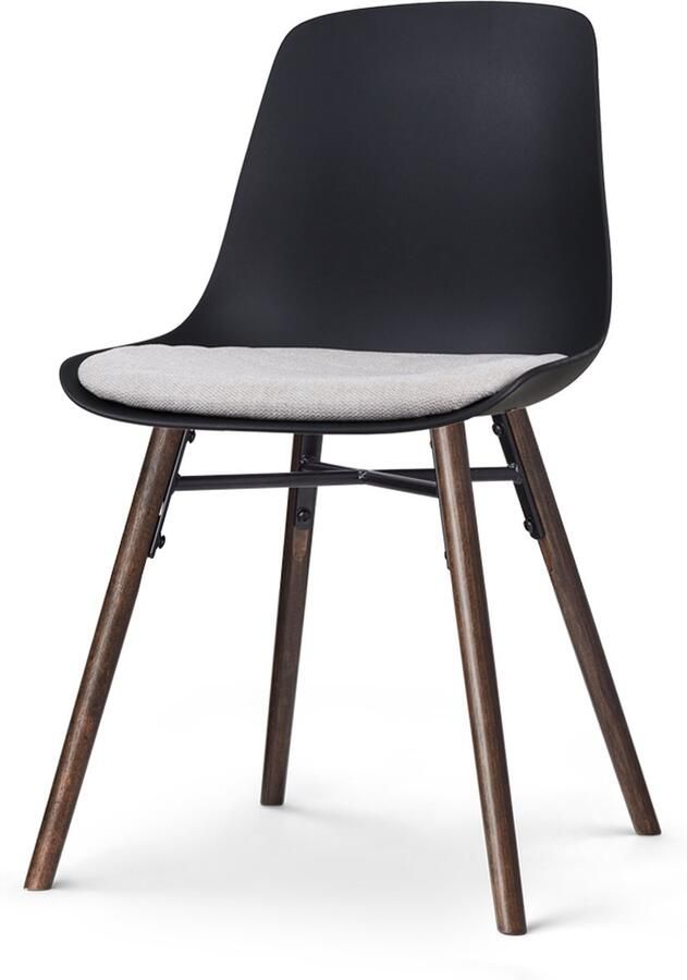 Nolon Nena-Liv Eetkamerstoel Zwart met Beige Zitkussen Kunststof Zitting Houten Poten Walnoot