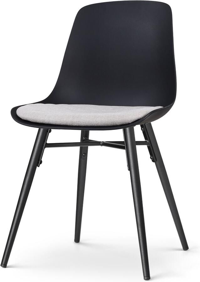 Nolon Nena-Liv Eetkamerstoel Zwart met Beige Zitkussen Kunststof Zitting Zwarte Houten Poten