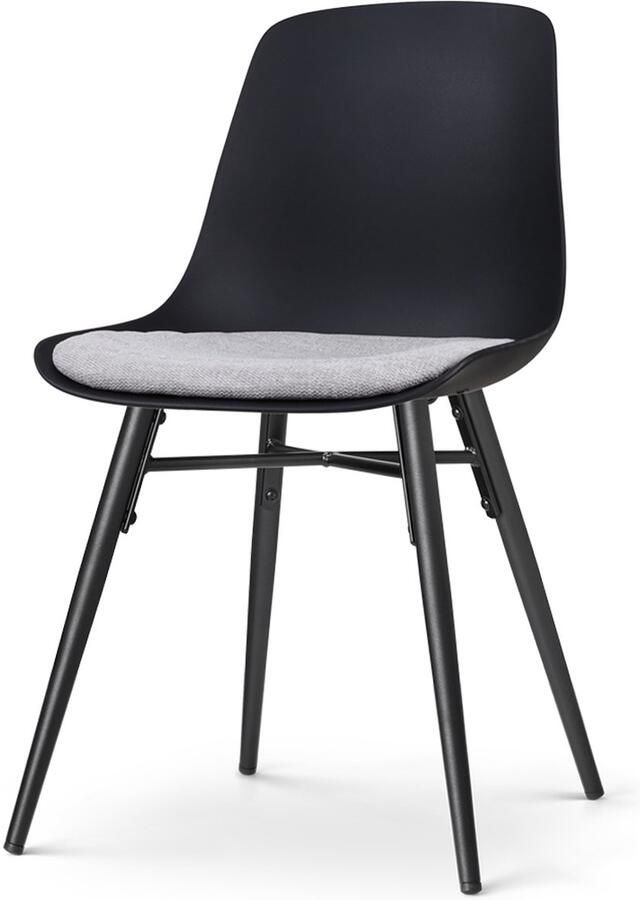 Nolon Nena-Liv Eetkamerstoel Zwart met Lichtgrijs Zitkussen Kunststof Zitting Zwarte Houten Poten