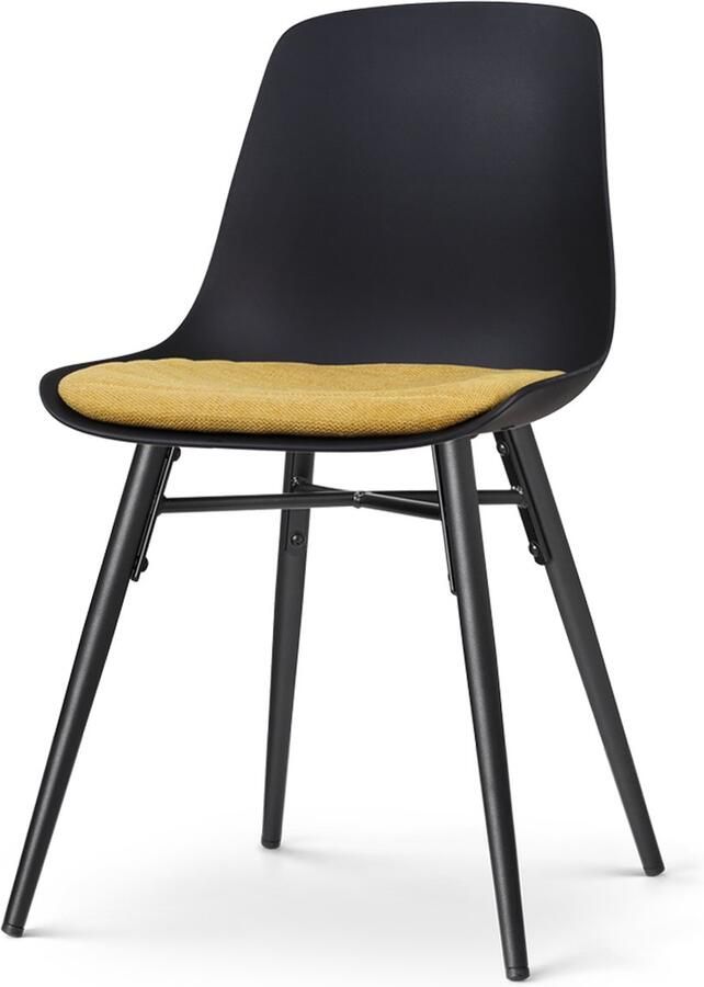 Nolon Nena-Liv Eetkamerstoel Zwart met Okergeel Zitkussen Kunststof Zitting Zwarte Houten Poten