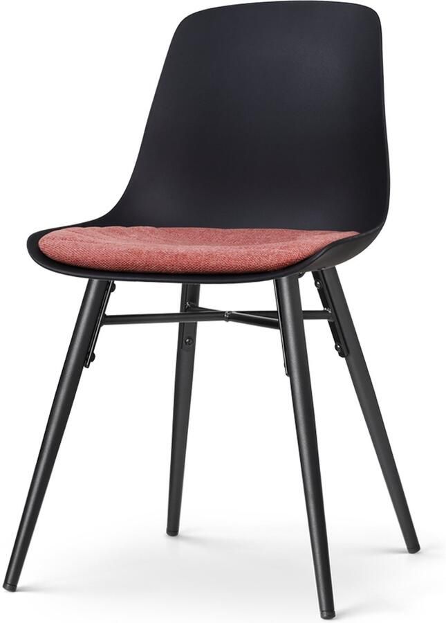 Nolon Nena-Liv Eetkamerstoel Zwart met Terracotta Rood Zitkussen Kunststof Zitting Zwarte Houten Poten