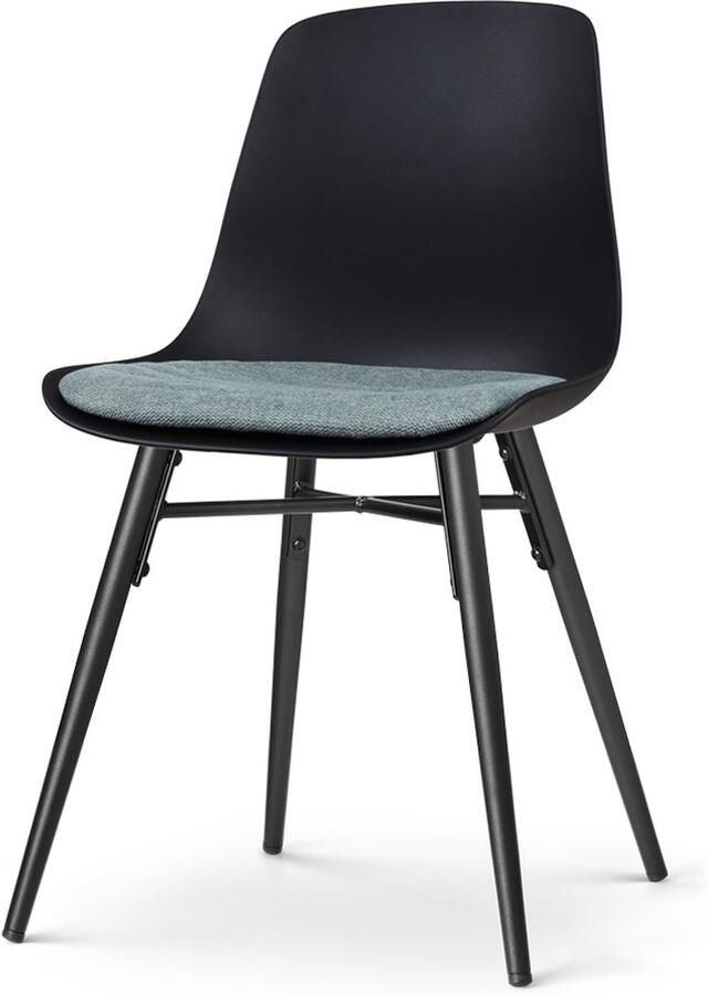 Nolon Nena-Liv Eetkamerstoel Zwart met Zacht Groen Zitkussen Kunststof Zitting Zwarte Houten Poten