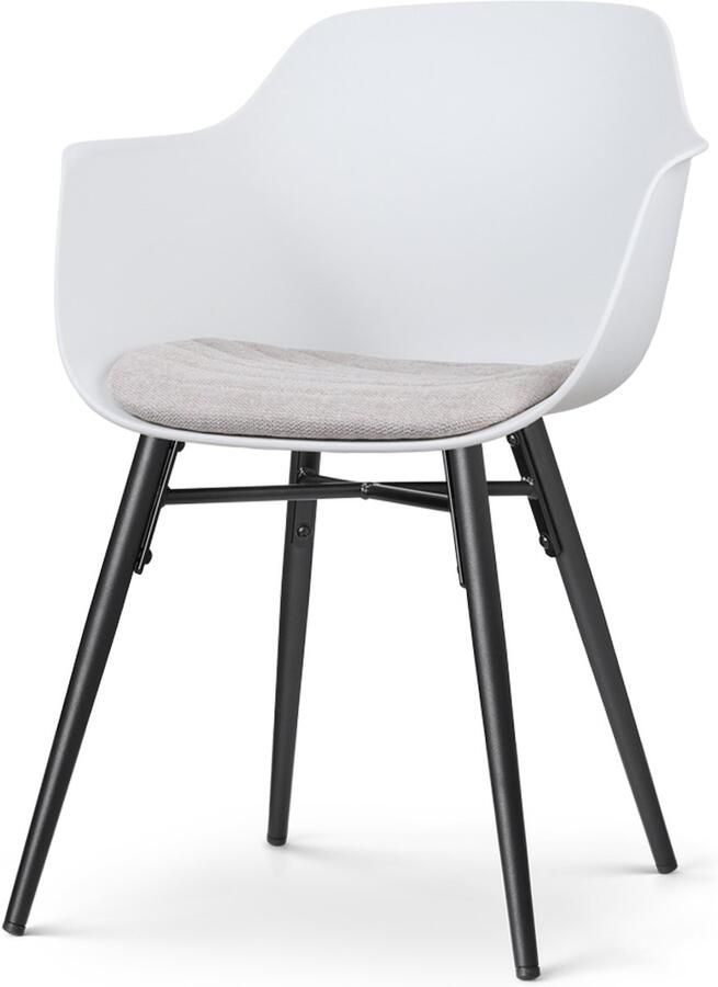 Nolon Nena-Liz Eetkamerstoel Wit met Beige Zitkussen Armleuning Kunststof Zitting Zwarte Houten Poten Kuipstoel