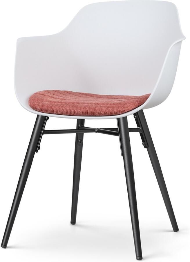 Nolon Nena-Liz Eetkamerstoel Wit met Terracotta Rood Zitkussen Armleuning Kunststof Zitting Zwarte Houten Poten Kuipstoel