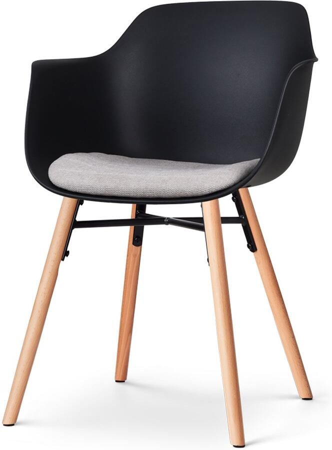 Nolon Nena-Liz Eetkamerstoel Zwart met Beige Zitkussen Armleuning Kunststof Zitting Houten Poten Kuipstoel