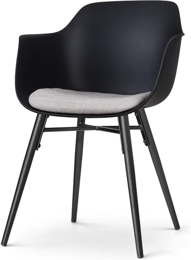 Nolon Nova-Liz Eetkamerstoel Zwart met Beige Zitkussen met Armleuning Kunststof Zwarte Metalen Poten Kuipstoel