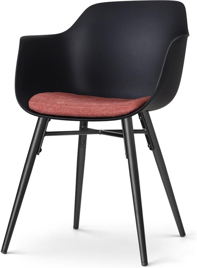 Nolon Nena-Liz Eetkamerstoel Zwart met Terracotta Rood Zitkussen Armleuning Kunststof Zitting Zwarte Houten Poten Kuipstoel