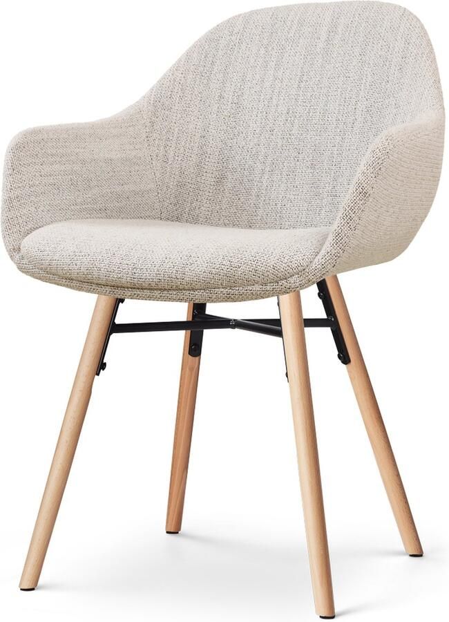 Nolon Nena-Mae Eetkamerstoel Beige Gemêleerd met Armleuningen Stof Houten Poten Design Scandinavisch Comfortabel
