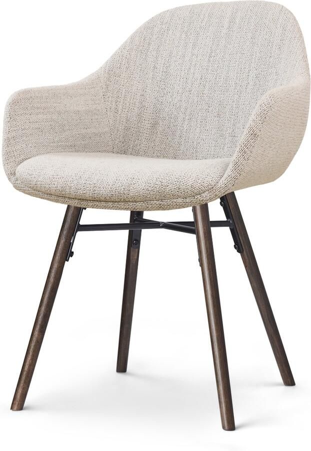 Nolon Nena-Mae Eetkamerstoel Beige Gemêleerd met Armleuningen Stof Houten Poten Walnoot Design Scandinavisch Comfortabel