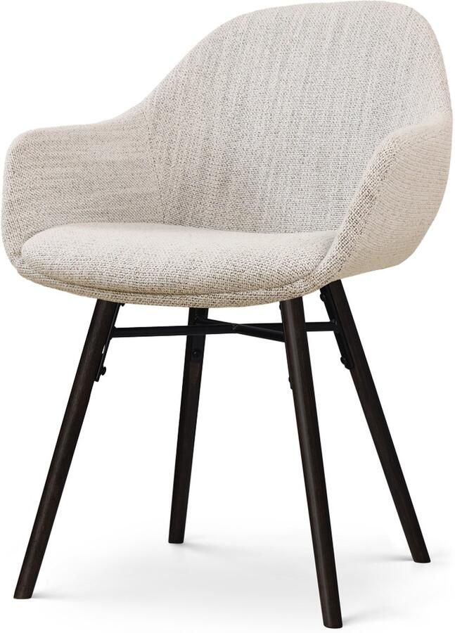 Nolon Nena-Mae Eetkamerstoel Beige Gemêleerd met Armleuningen Stof Zwarte Houten Poten Design Scandinavisch Comfortabel