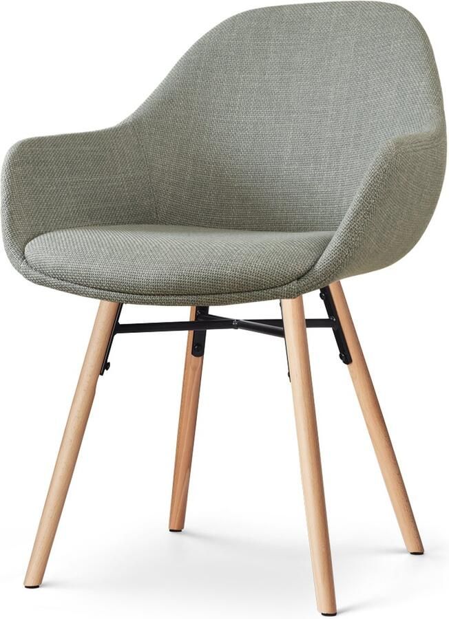 Nolon Nena-Mae Eetkamerstoel Groen met Armleuningen Stof Houten Poten Design Scandinavisch Comfortabel
