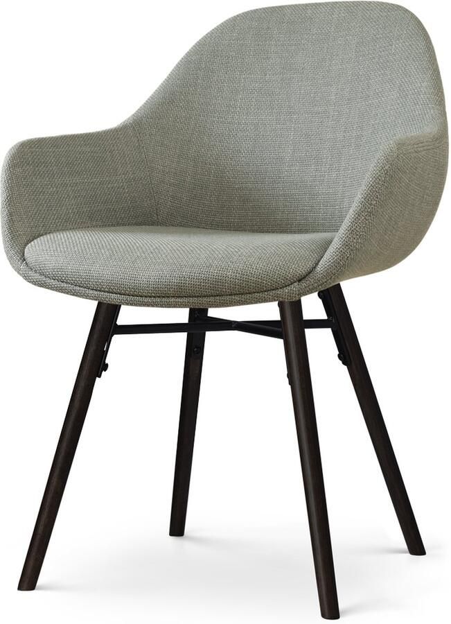 Nolon Nena-Mae Eetkamerstoel Groen met Armleuningen Stof Zwarte Houten Poten Design Scandinavisch Comfortabel