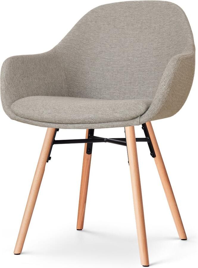 Nolon Nena-Mae Eetkamerstoel Warm Grijs met Armleuningen Stof Houten Poten Design Scandinavisch Comfortabel