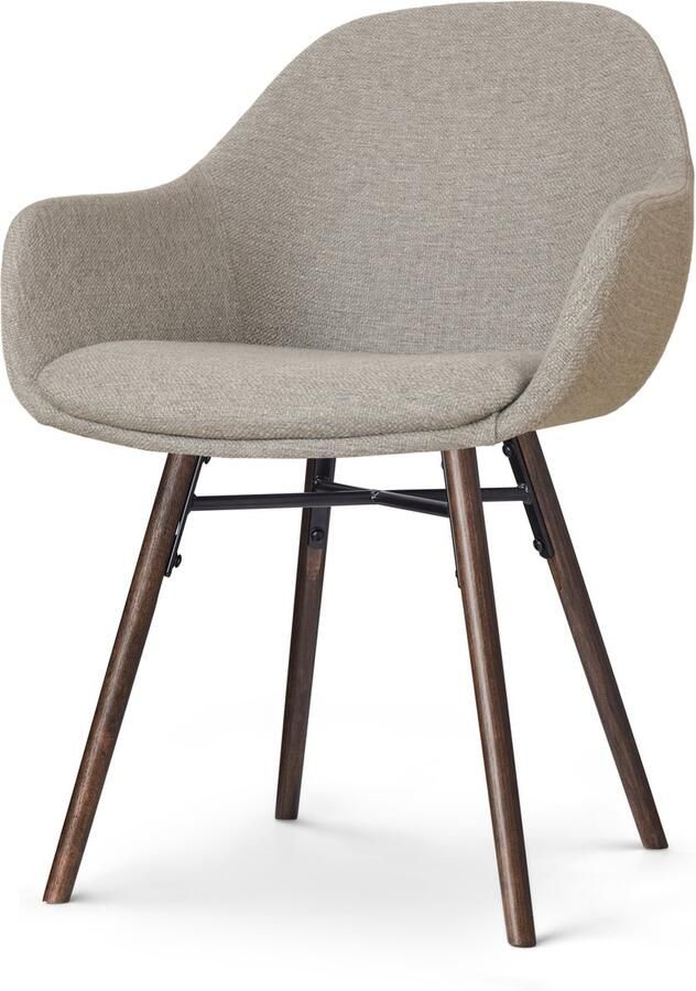 Nolon Nena-Mae Eetkamerstoel Warm Grijs met Armleuningen Stof Houten Poten Walnoot Design Scandinavisch Comfortabel