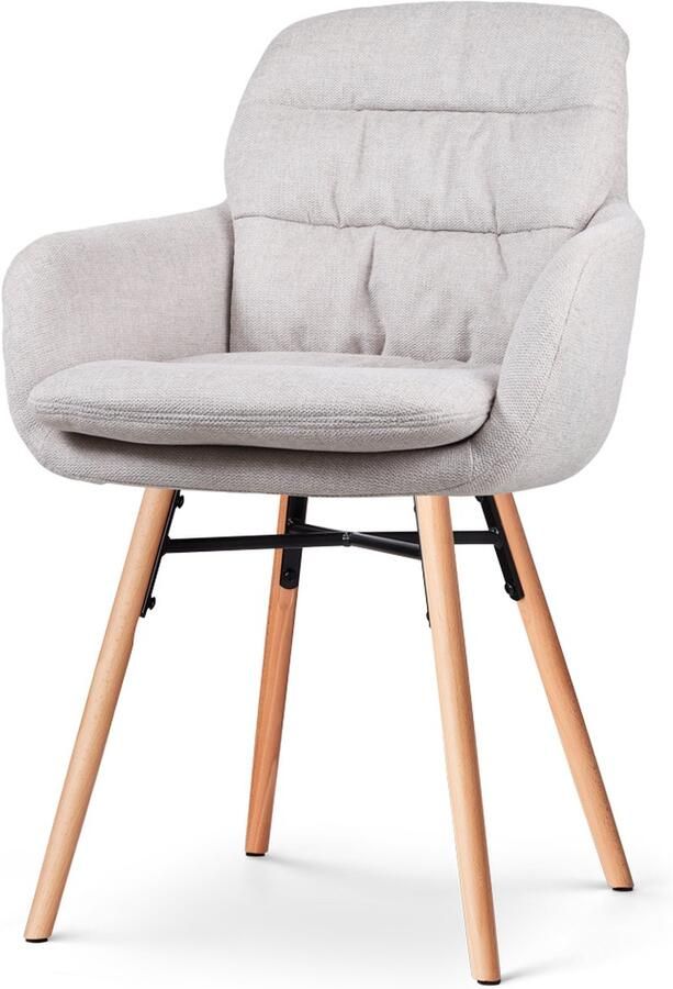 Nolon Nena-Mia Eetkamerstoel Beige met Armleuning Stof Houten Poten