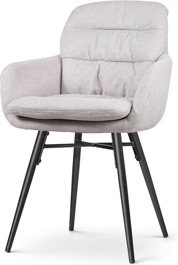 Nolon Nena-Mia Eetkamerstoel Beige met Armleuning Stof Zwarte Houten Poten