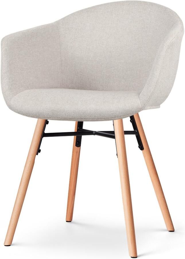 Nolon Nena-Otis Eetkamerstoel Beige met Armleuning Stof Houten Poten