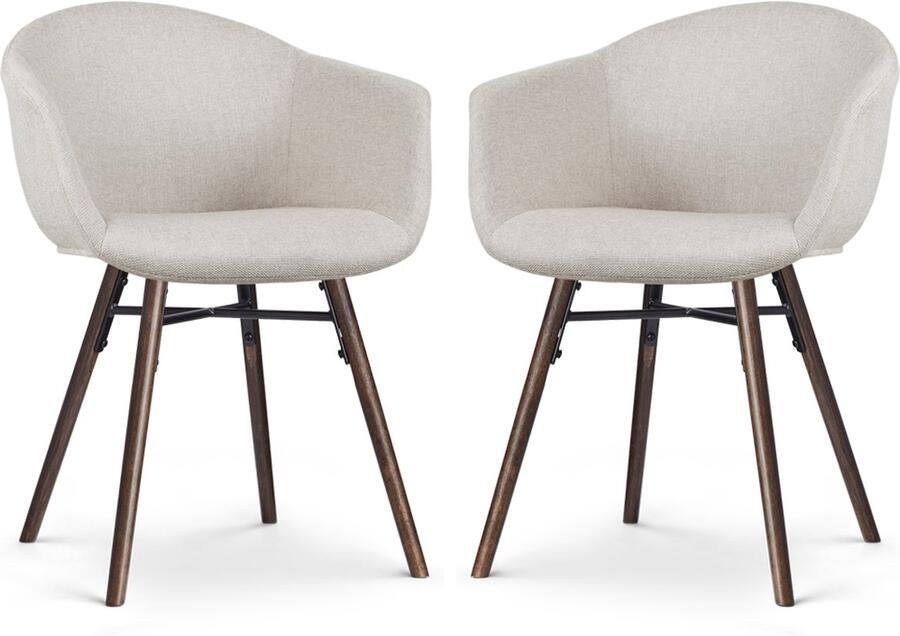 Nolon Nena-Otis Eetkamerstoel beige walnoot houten onderstel set van 2