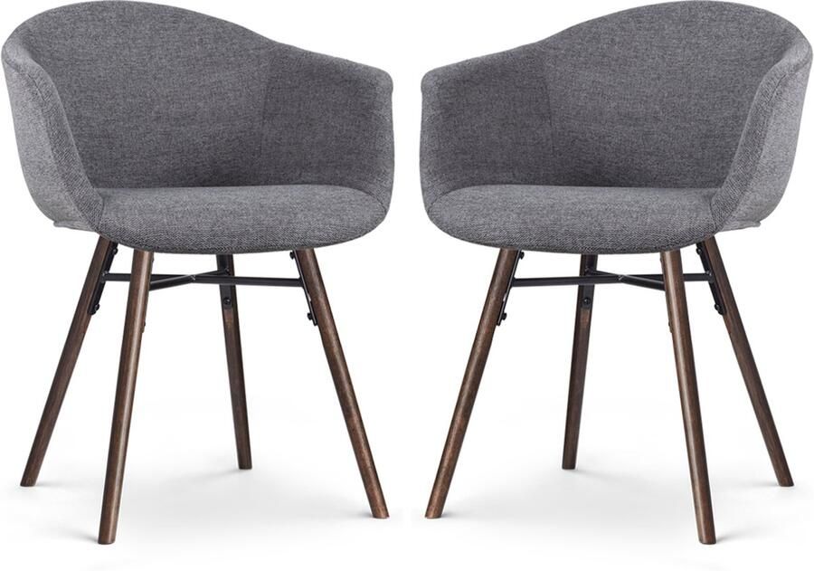 Nolon Nena-Otis Eetkamerstoel donkergrijs walnoot houten onderstel set van 2