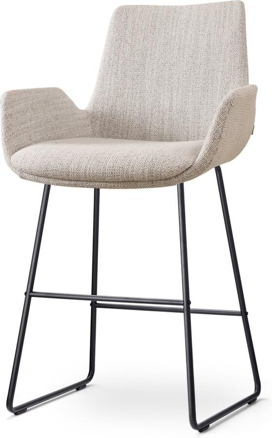 Nolon Nino-Eef Barkruk Beige Gemêleerd met Armleuning Zwart Onderstel 65 cm Voor Kookeiland Barkruk met Rugleuning Lage Armleuning