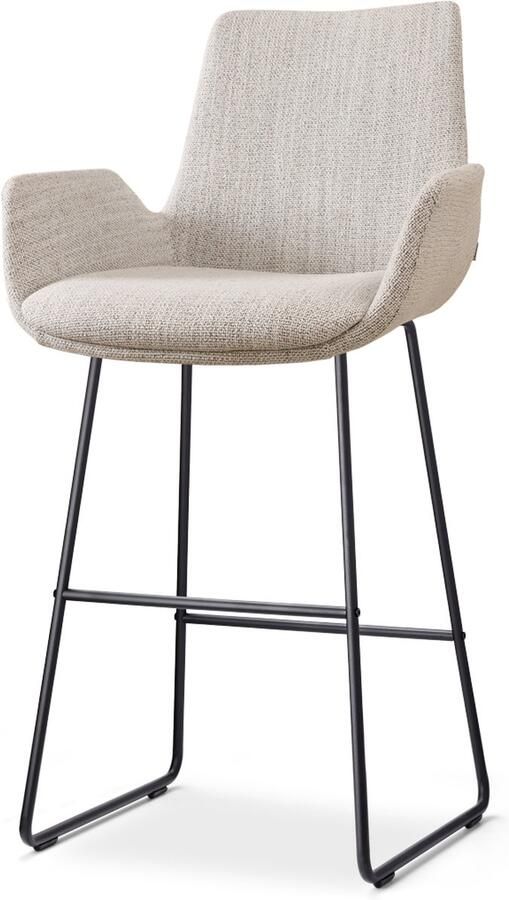 Nolon Nino-Eef Barkruk Beige Gemêleerd met Armleuning Zwart Onderstel 75 cm Barkruk met Rugleuning Lage Armleuning