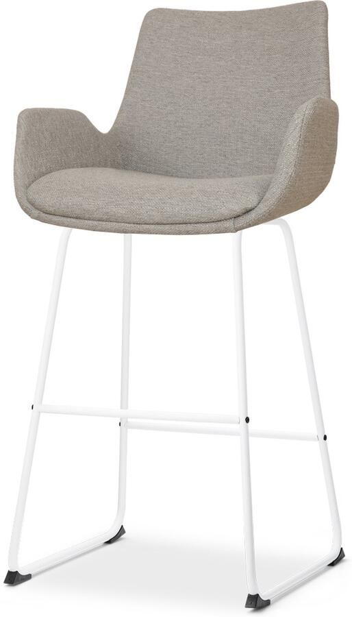 Nolon Nino-Eef Barkruk Warm Grijs met Armleuning Wit Onderstel 65 cm Voor Kookeiland Barkruk met Rugleuning Lage Armleuning