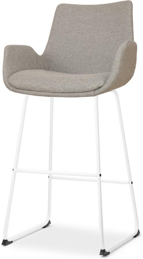 Nolon Nino-Eef Barkruk Warm Grijs met Armleuning Wit Onderstel 75 cm Barkruk met Rugleuning Lage Armleuning