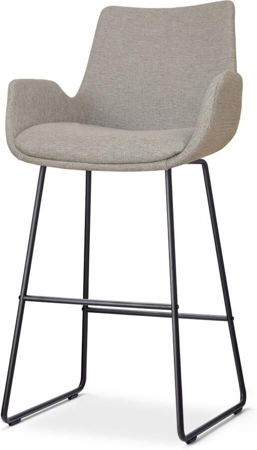 Nolon Nino-Eef Barkruk Warm Grijs met Armleuning Zwart Onderstel 65 cm Voor Kookeiland Barkruk met Rugleuning Lage Armleuning