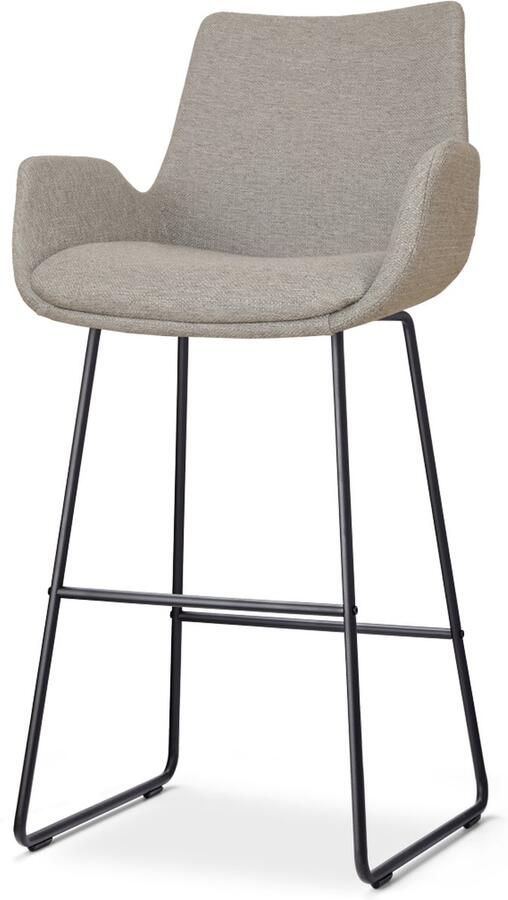 Nolon Nino-Eef Barkruk Warm Grijs met Armleuning Zwart Onderstel 75 cm Barkruk met Rugleuning Lage Armleuning