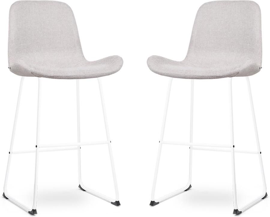 Nolon Nino-Fé Barkrukken Set van 2 Beige Wit Onderstel 75 cm Barstoel met Rugleuning Stof Keuken
