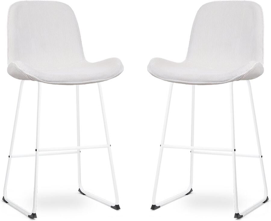Nolon Nino-Fé Barkrukken Set van 2 Ribstof Crème Wit Onderstel 75 cm Barstoel met Rugleuning Stof Keuken