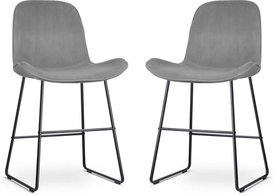 Nolon Nino-Fé Barkrukken Set van 2 Velvet Grijs Zwart Onderstel 65 cm Kookeiland met Rugleuning Fluwelen