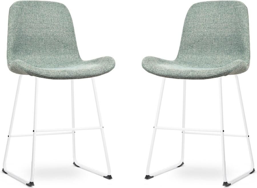 Nolon Nino-Fé Barkrukken Set van 2 Zacht Groen Wit Onderstel 65 cm met Rugleuning Stof Kookeiland