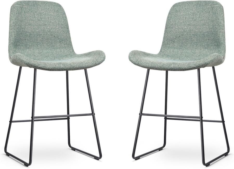 Nolon Nino-Fé Barkrukken Set van 2 Zacht Groen Zwart Onderstel 65 cm met Rugleuning Stof Kookeiland