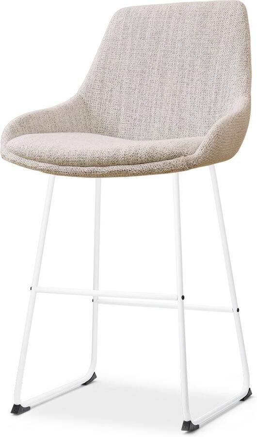 Nolon Nino-Isa Barkruk Beige Gemêleerd Wit Onderstel 65 cm Stof Kookeiland Barkruk met Rugleuning Design Comfortabel