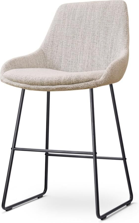 Nolon Nino-Isa Barkruk Beige Gemêleerd Zwart Onderstel 65 cm Stof Kookeiland Barkruk met Rugleuning Design Comfortabel