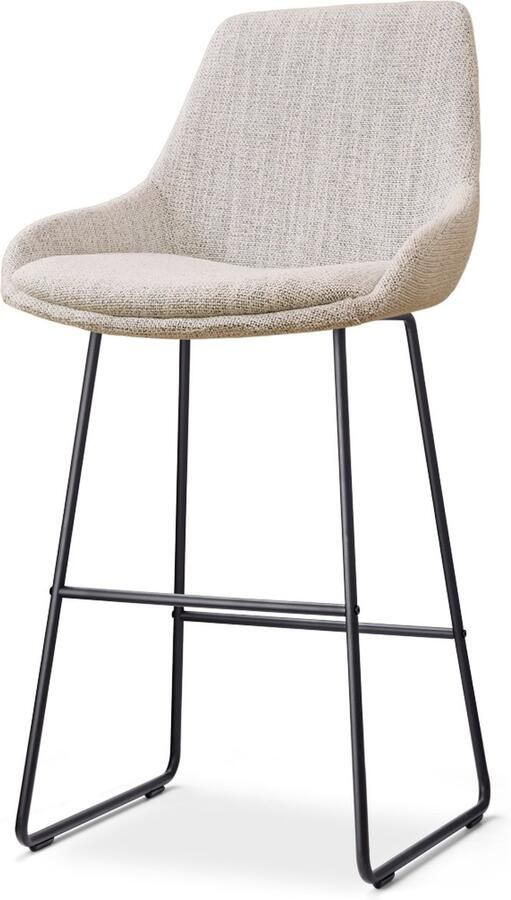 Nolon Nino-Isa Barkruk Beige Gemêleerd Zwart Onderstel 75 cm Stof Hoge Kruk Barkruk met Rugleuning Design Comfortabel