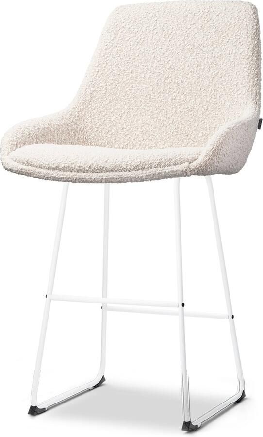 Nolon Nino-Isa barkruk bouclé beige wit onderstel 65 cm stof kookeiland barkruk met rugleuning design comfortabel - Foto 2