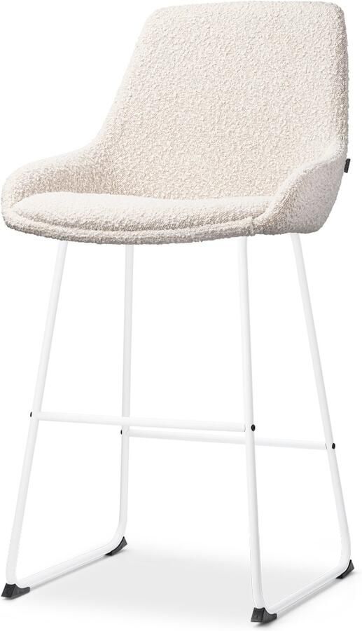 Nolon Nino-Isa barkruk bouclé beige wit onderstel 65 cm stof kookeiland barkruk met rugleuning design comfortabel