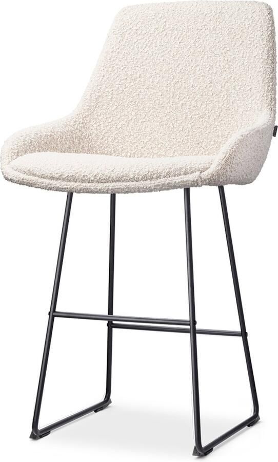 Nolon Nino-Isa Barkruk Bouclé Beige Zwart Onderstel 65 cm Stof Kookeiland Barkruk met Rugleuning Design Comfortabel - Foto 2