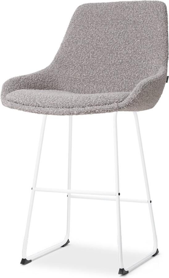 Nolon Nino-Isa barkruk bouclé taupe wit onderstel 65 cm stof kookeiland barkruk met rugleuning design comfortabel