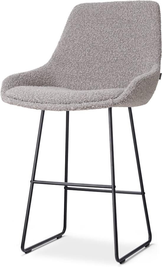 Nolon Nino-Isa Barkruk Bouclé Taupe Zwart Onderstel 65 cm Stof Kookeiland Barkruk met Rugleuning Design Comfortabel