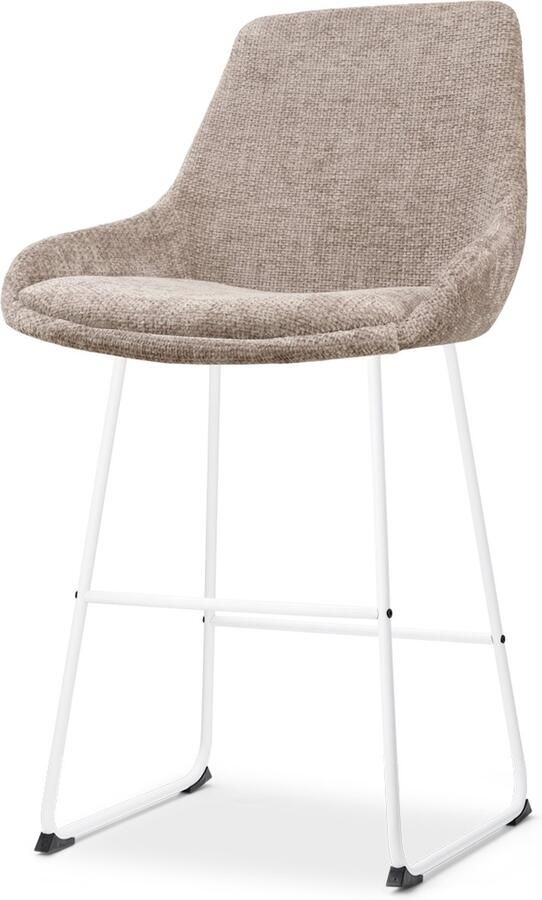 Nolon Nino-Isa Barkruk Bruin Wit Onderstel 65 cm Stof Kookeiland Barkruk met Rugleuning Design Comfortabel