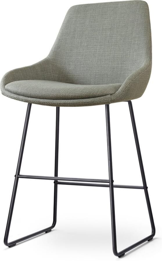 Nolon Nino-Isa Barkruk Groen Zwart Onderstel 65 cm Stof Kookeiland Barkruk met Rugleuning Design Comfortabel